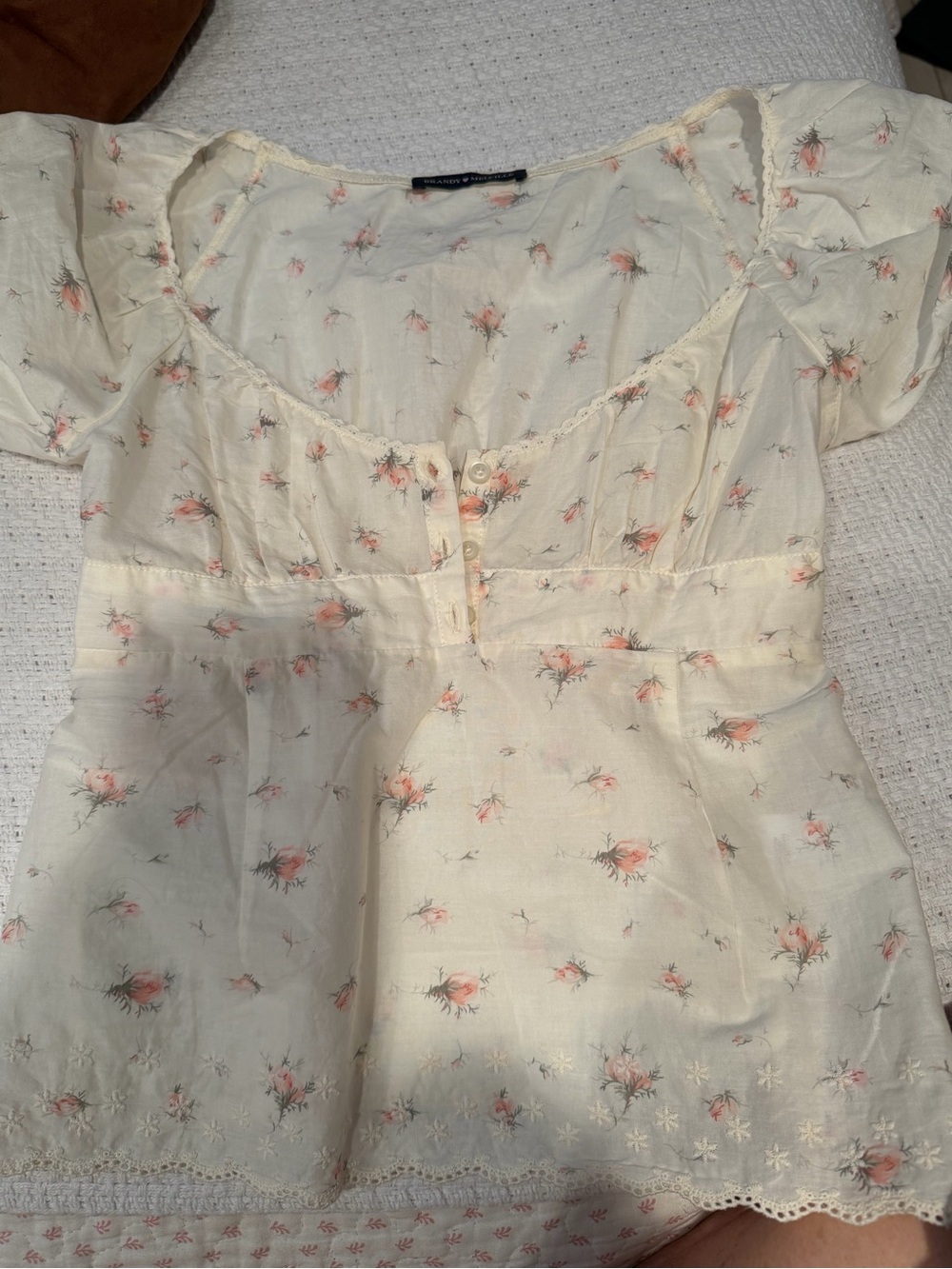 Brandy Melville Cream Blouse with Pink Floral Sprigs
